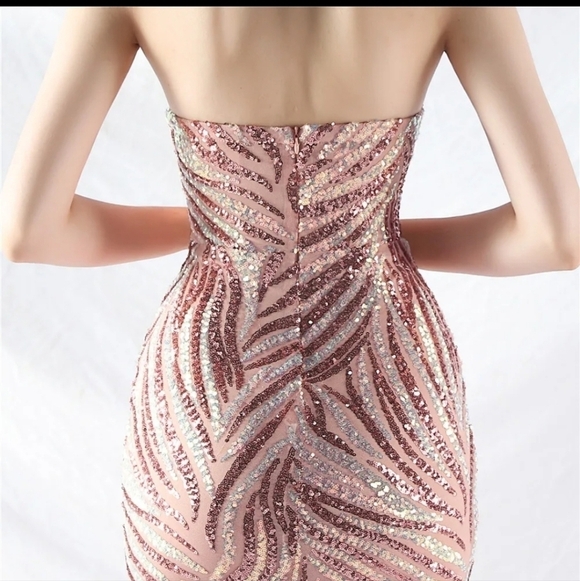 Pink, Striped Print, Backless, Sleeveless, Contrast Sequined Mermaid … - Picture 8 of 12